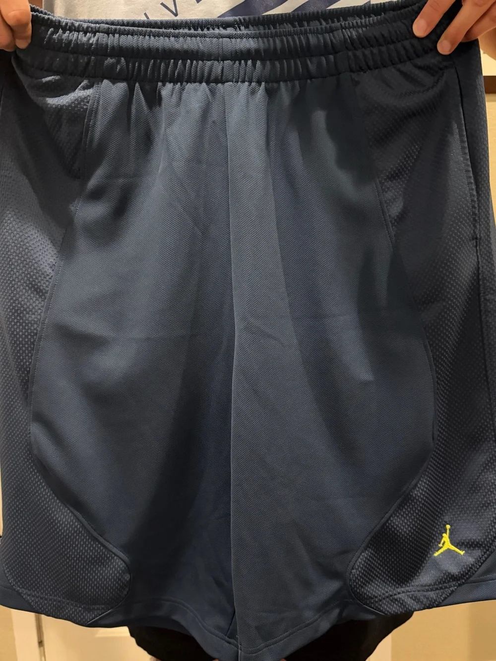 Jordan Navy Athletic Basketball Shorts with Neon Jumpman